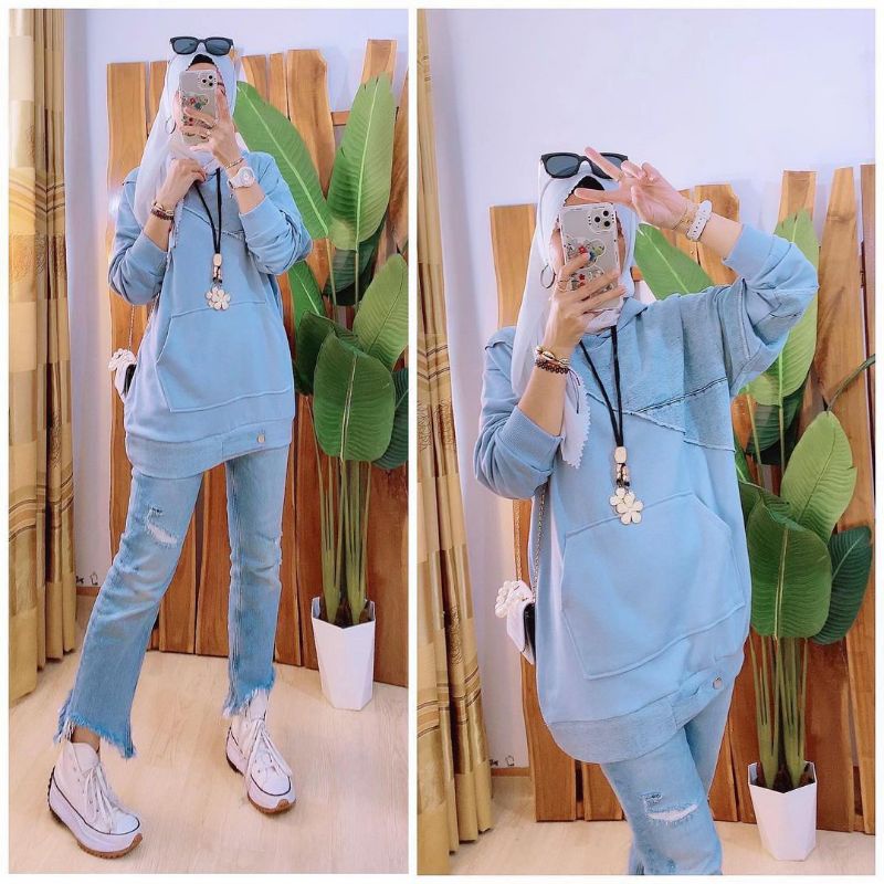 Hoodie Jeans Pocket hoodie wanita hoodie jumbo hoodie babyterry hoodie import