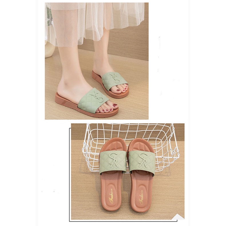 Sandal Slop Flat Sandal Wanita Slip On Fashion Style Cewek Sandal Kasual Nyaman Lentur Empuk PVC Satu7an SPT-34