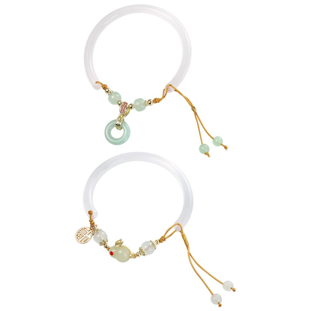 Needway Gelang Giok Imitasi Klasik Retro Perhiasan Aksesoris Fashion Jewelry Gadis Wanita Ping'An Gesper Liontin