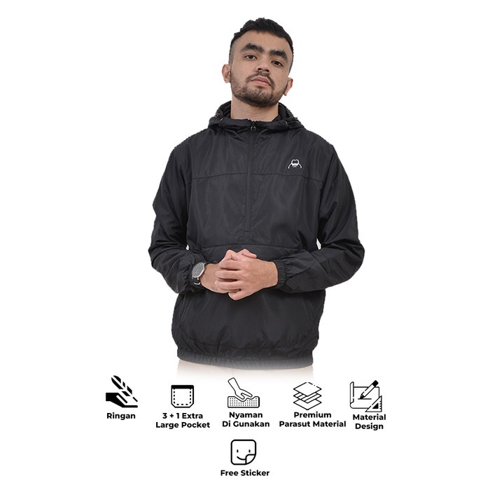 ⭐BISA COD⭐ BREY Jaket Pria Cagoule Parasut Maze Jacket - Black, S