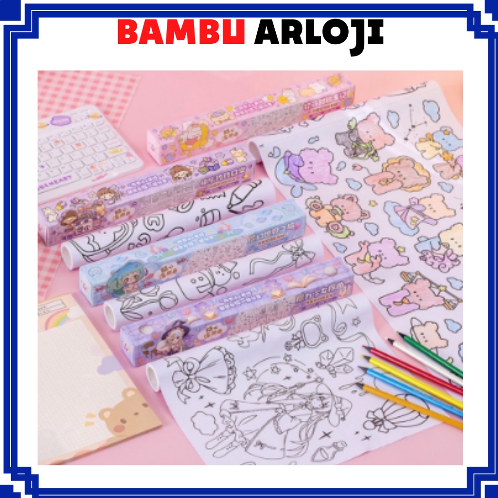 BAJ Kertas Mewarnai Stiker Roll Bisa Ditempel Anak Jumbo Drawing Book Children Mainak Edukasi Anak SS203