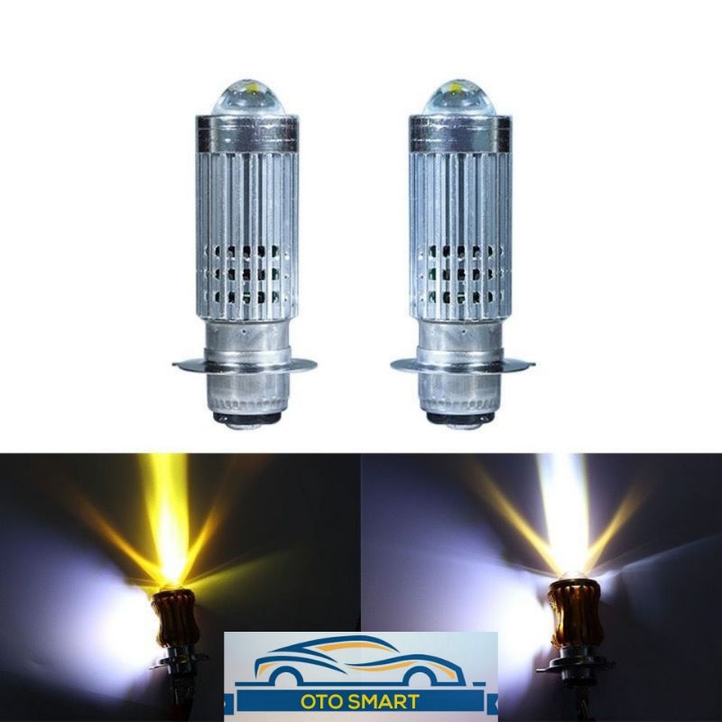 LAMPU MOTOR LED H6 P15D LASER 2 WARNA/2 CAHAYA HI LOW PNP