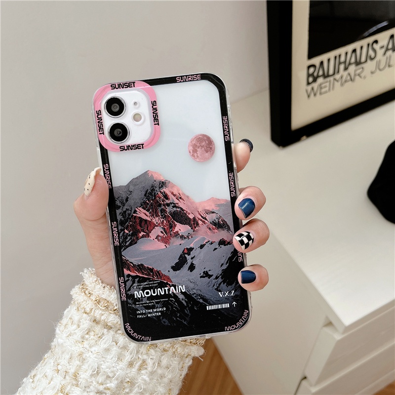 IPHONE Casing Ponsel Sunset Gunung Salju Matahari Terbenam Untuk Iphone13 12 11 Pro Max XR X XS Max7 8 Plus Bumper Shockproof Lembut Bening Penutup Belakang