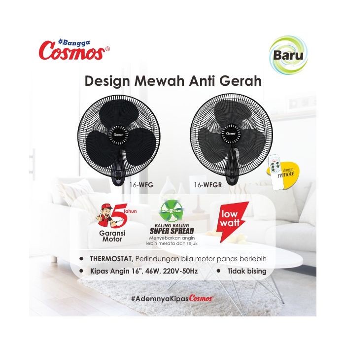 Cosmos Kipas Angin Wall Fan 16-WFGR Remote