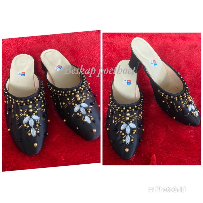 sandal selop pengantin jawa payet hitam gold emas pria wanita couple sepasang hak sedang