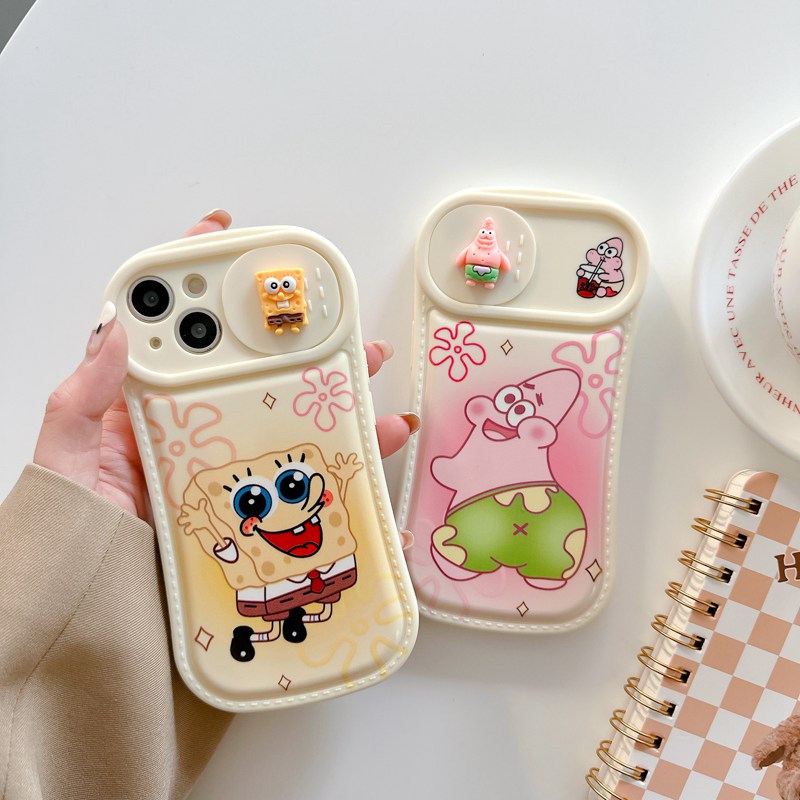 SpongeBob &amp; Patrick Star Doll Push The Window Cover Soft Case iP iPhone 11 12 13 14 Pro Max Yellow Casing Apple