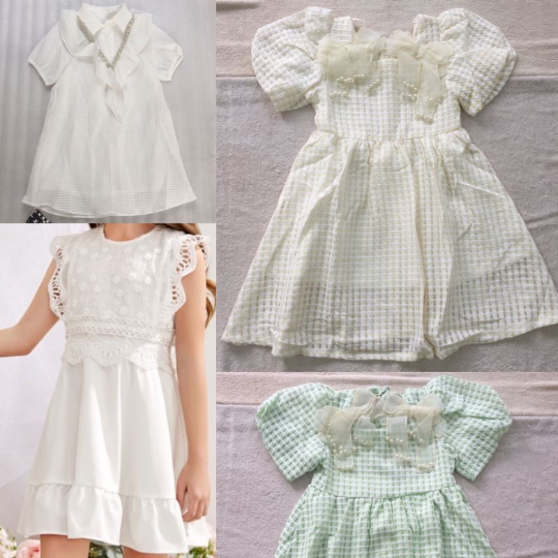 Dress putih anak import brokat 4-9th renda premium tanpa lengan