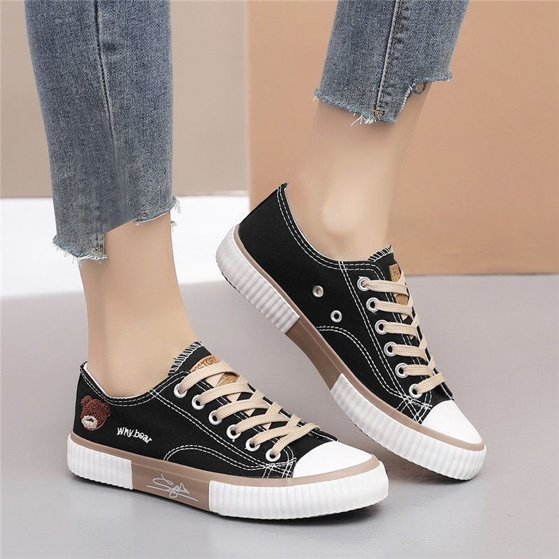 CaniKorea &quot;FREE BOX&quot; Size (37 - 41) Hana Sepatu Wanita Bear Sneakers Kets Bertali Kasual Fashion Kanvas Anti Slip Import Premium Quality 9042