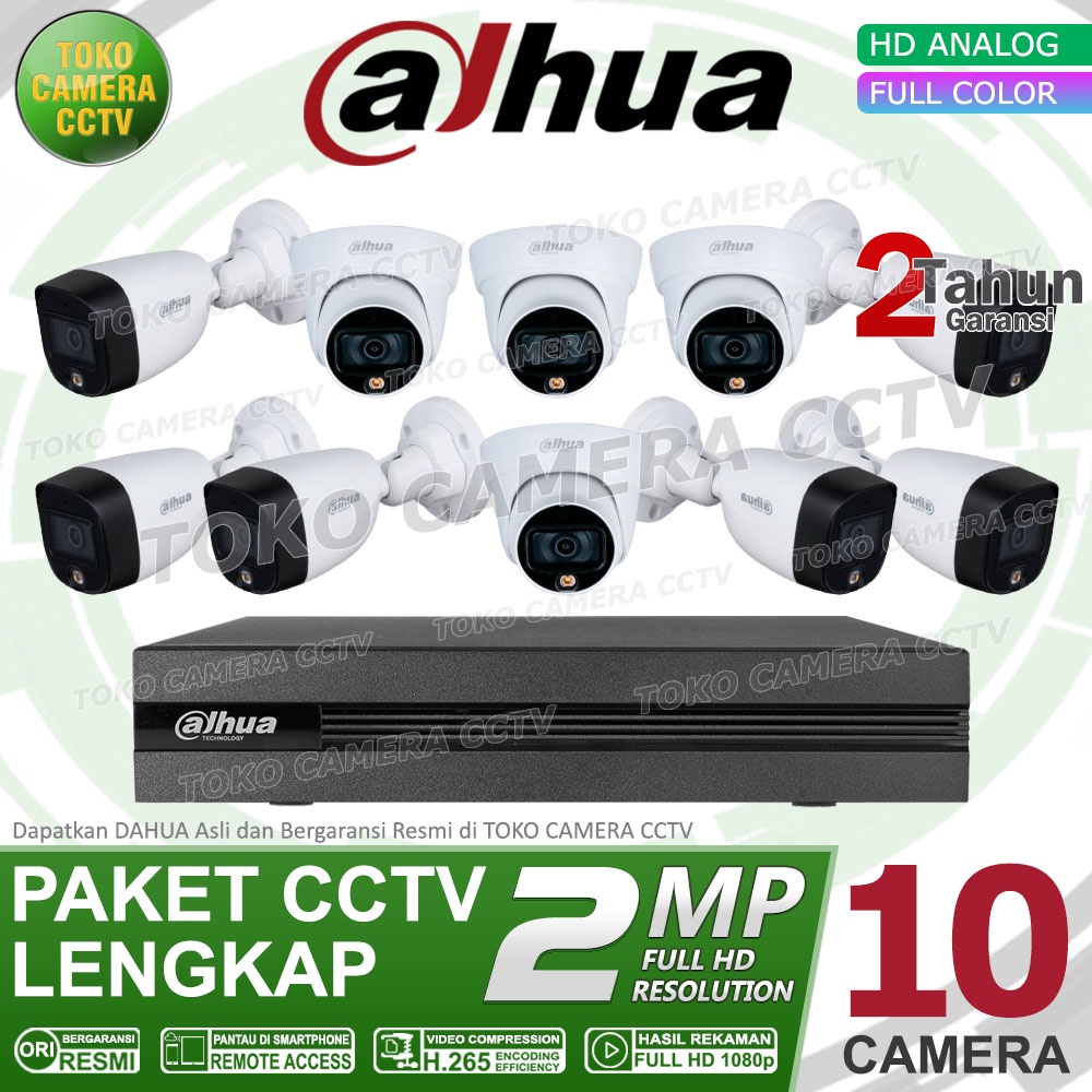 PAKET CCTV DAHUA 2MP FULL COLOR 16 CHANNEL 10 KAMERA