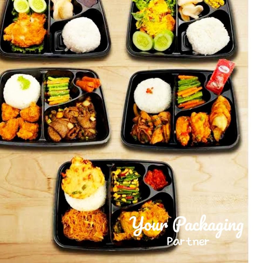 Kekinian - Isi 50 Mika Box Bento Sekat 4 LUX / Bento Lubang 4 / Bento Box / Bento Katering Nasi / Lu