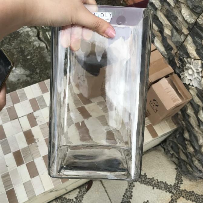 pot bunga kotak kaca tinggi 24cm kaca tebal vas bunga best seller