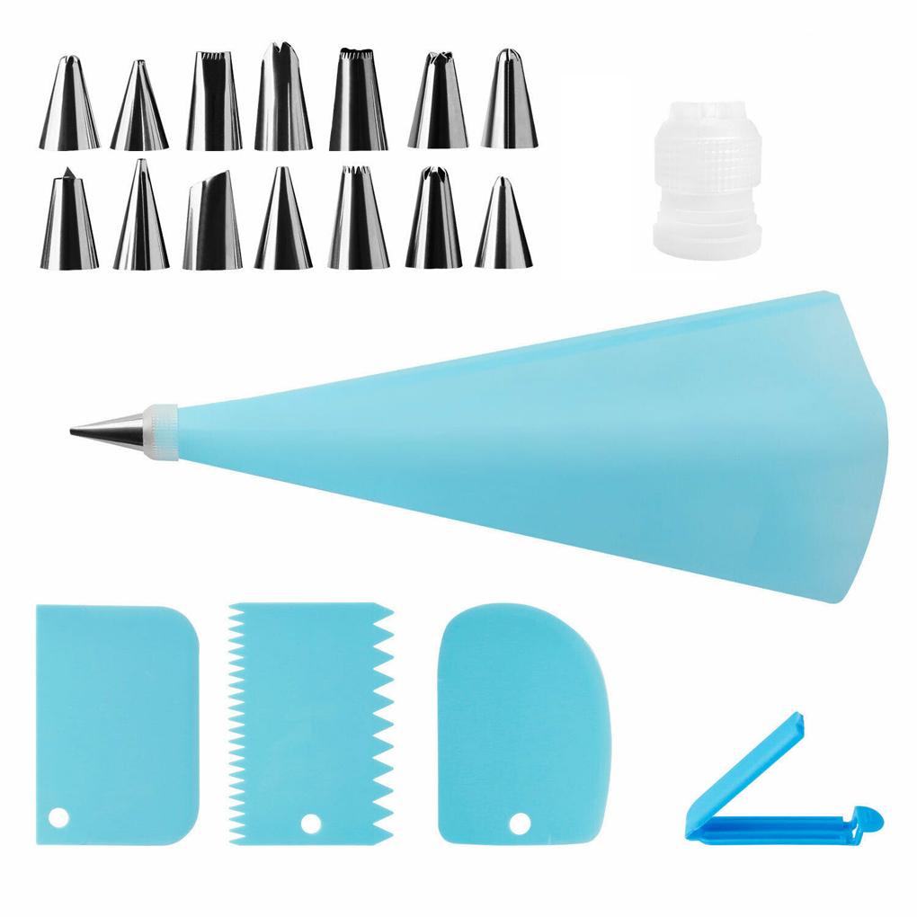 20pcs/set Frosting Kit Dekorasi Kue Icing Bag Scraper Warna Random Food Tong Icing Nozzle Set Alat Baking