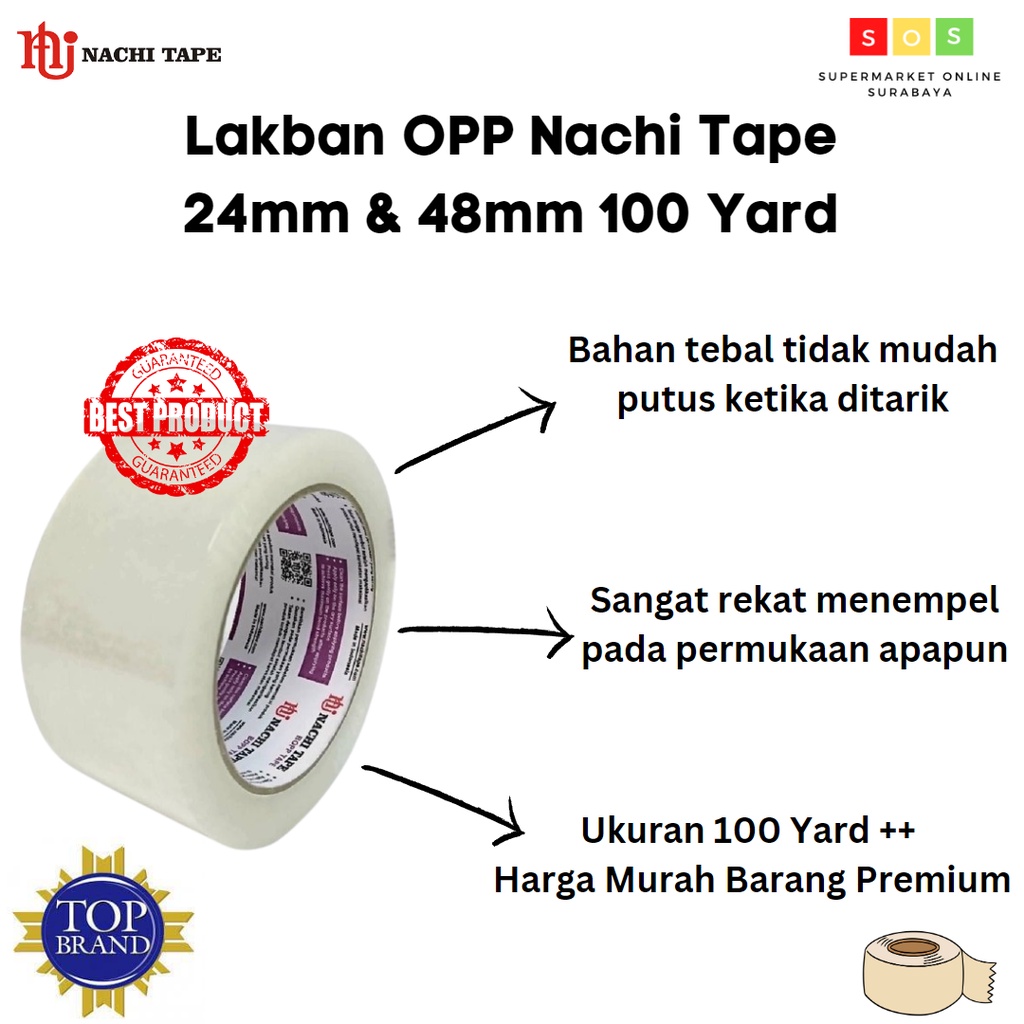 

Lakban Bening OPP Nachi Tape 24 48 mm 100Yard Lakban Packing Premium