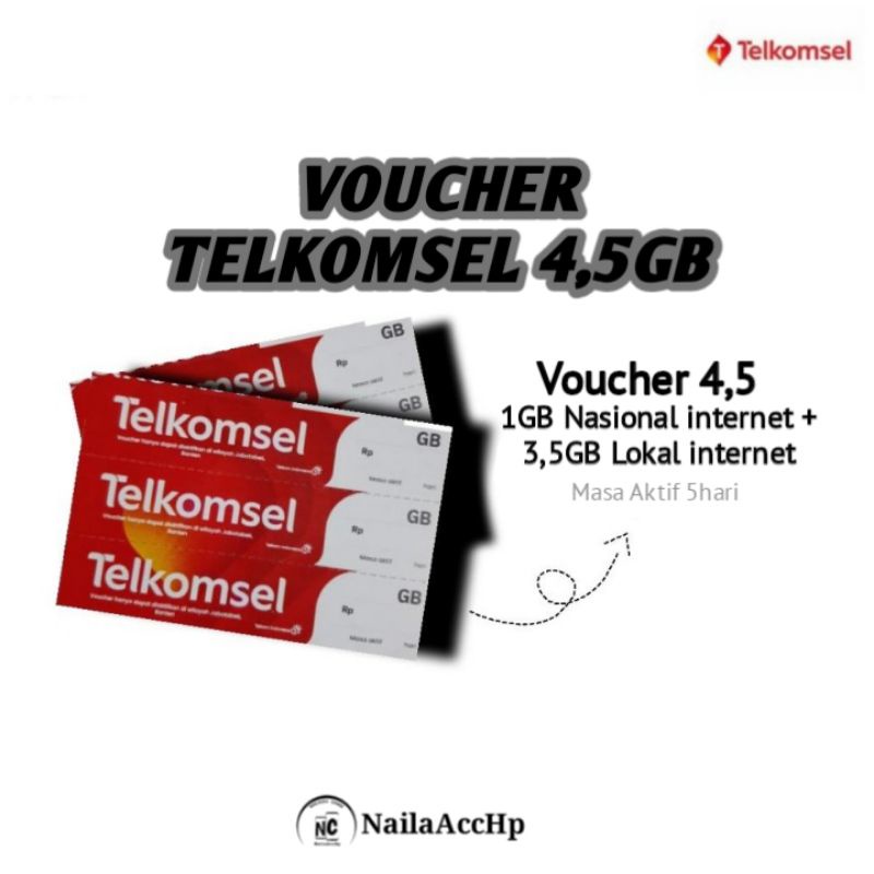 VOUCHER INTERNET TELKOMSEL 4,5GB MASA AKTIF 5hari KUOTA INTERNET PAKET DATA HARIAN