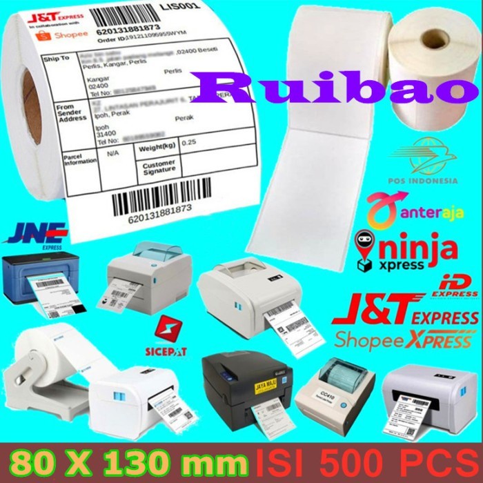 

Termurah Kertas label Stiker ISI 500 Sticker Thermal barcode 80X130 mm