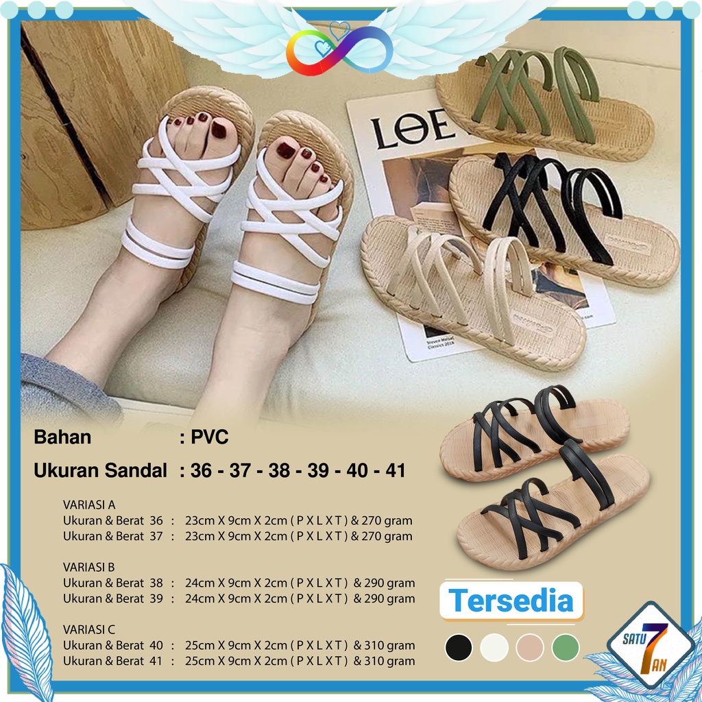 Sandal Slop Flat Tali Kepang Sandal Wanita Slip On Fashion Style Kasual Nyaman Empuk PVC Satu7an SPT-42