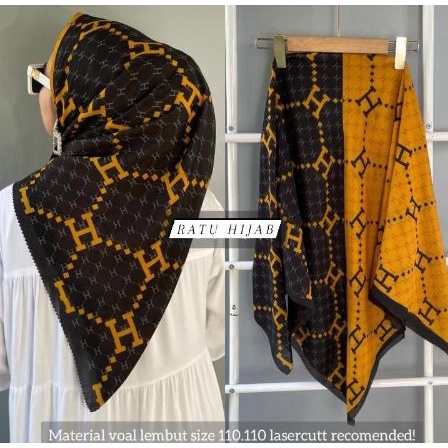 hijab voal motif denay HERM*S BOBA HITAM KUNING