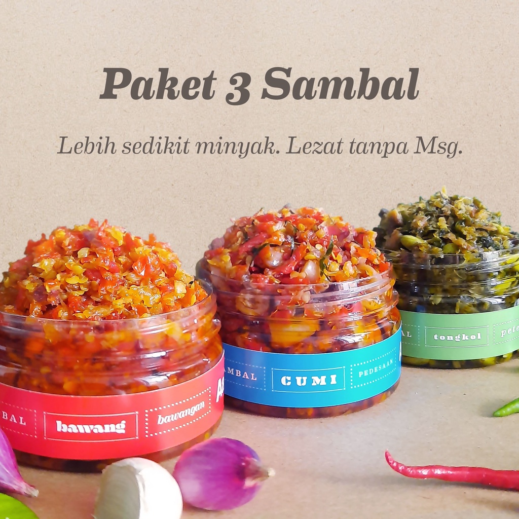 

Paket 3 Sambal Aa | Sambal Bawang, Sambal Cumi & Sambal Pete Tongkol Ijo | sambel aaudamakan