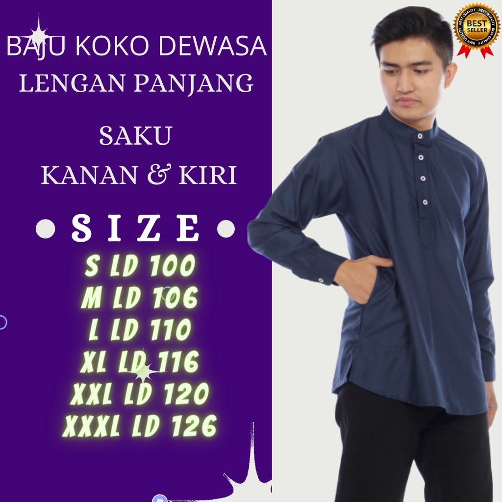 Baju Muslim Koko Akhyar Pria / Cowok Lengan Panjang Atasan Terbaru Pria Size S-M-L-XL-XXL-XXXL Jumbo