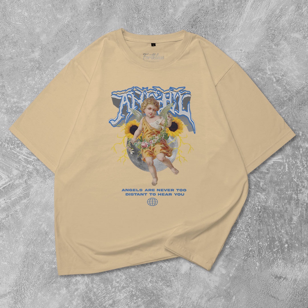 Fortglass Angel Kaos Oversize T-Shirt Cowok Premium