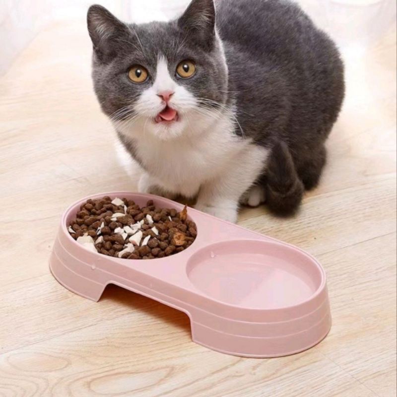 Pet Bowl Tempat Makan Kucing Anjing Kelinci Double Bulat Soft Mangkuk Makanan Hewan Peliharaan