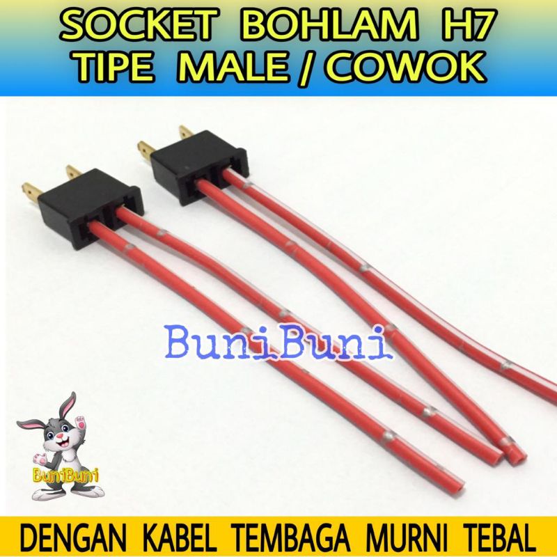 Socket H7 COWOK / Soket Lampu Mobil H7 Versi INPUT MALE / LAKI / COWO Dengan Kabel Tembaga