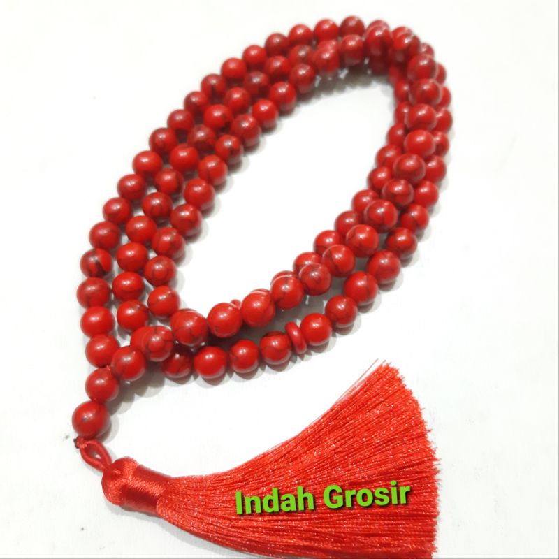 TASBIH BATU PIRUS MERAH 8MM 99BUTIR  TASBIH BATU PIRUS MERAH