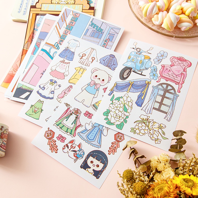 20lembar Stiker Seri Closet Anak Perempuan Kartun Kreatif Pack Buku Pegangan Siswa Deco DIY Decal Stickers