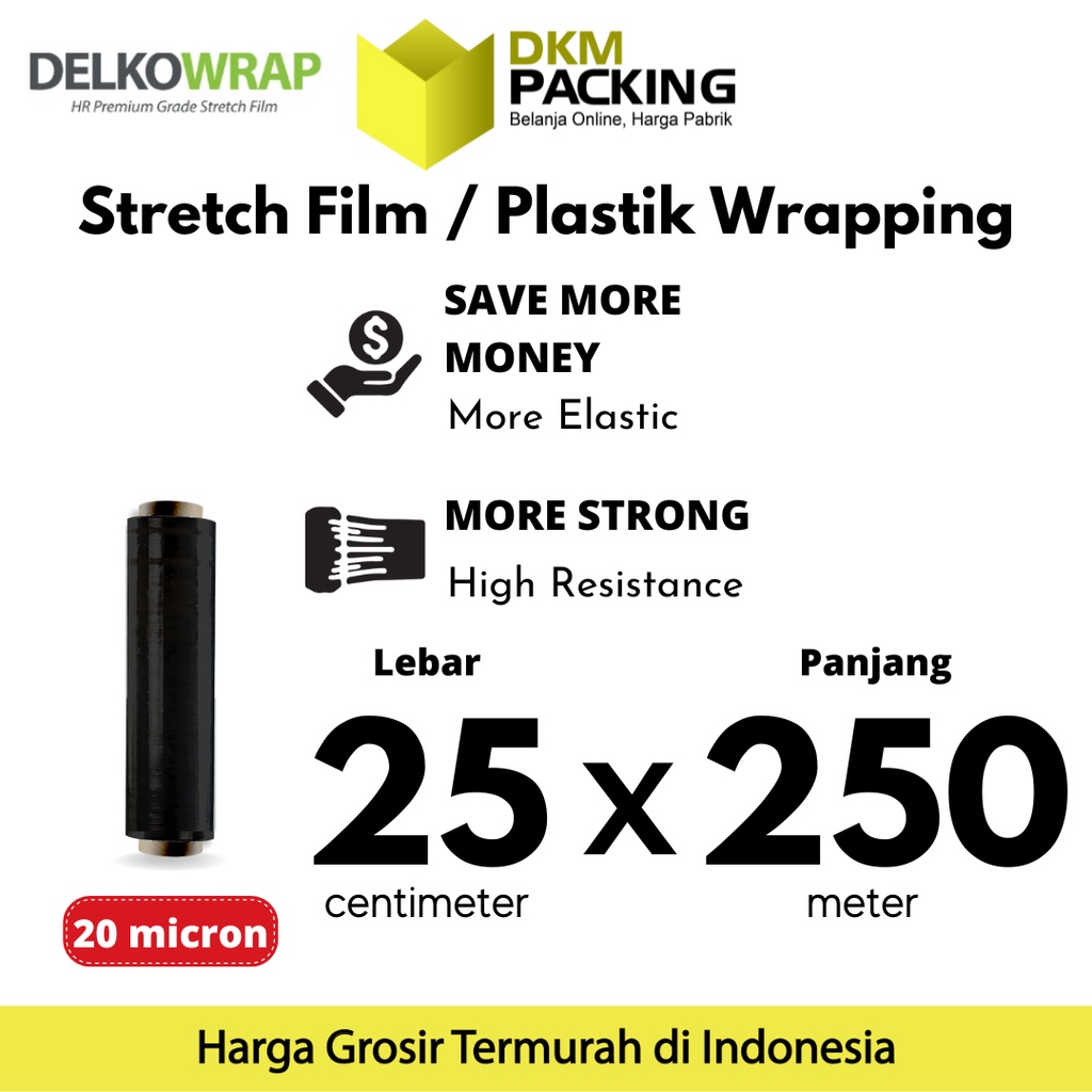 

Plastik Wraping Stretch Film 25cm x 250m DELKOWRAP HITAM WRAPPING TEBAL PREMIUM TERMURAH / SATUAN