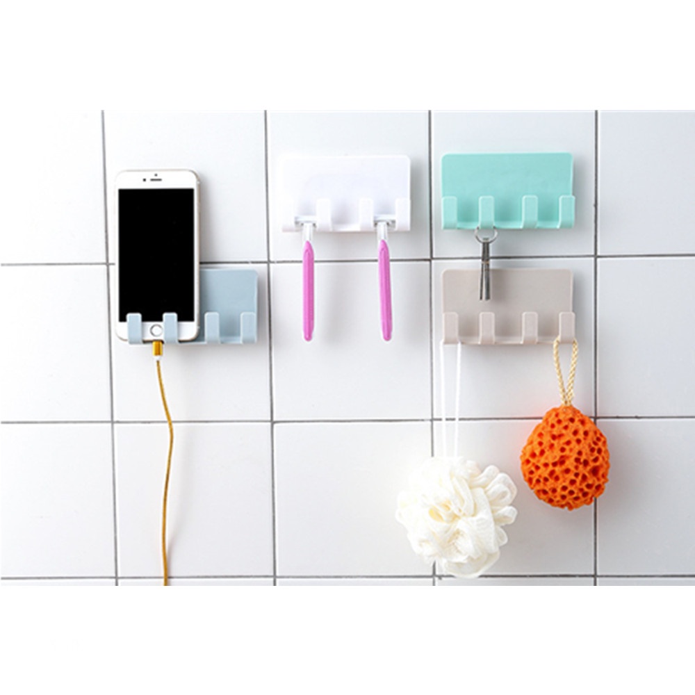 Gantungan 4 Hook Tempel Dinding Handphone Multifungsi Holder Gantung Charger Serbaguna