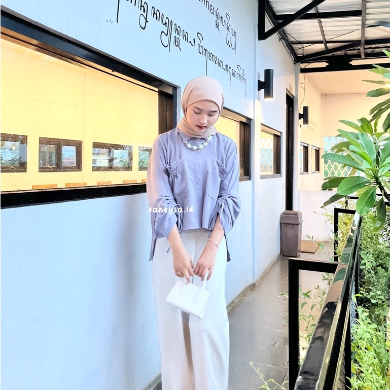 Karin Top Blouse Kemeja Serut Pocket - Seorina Shirt Blouse Serut - Blouse Crinkle Wanita Terin Blouse - Atasan Kekinian Wanita