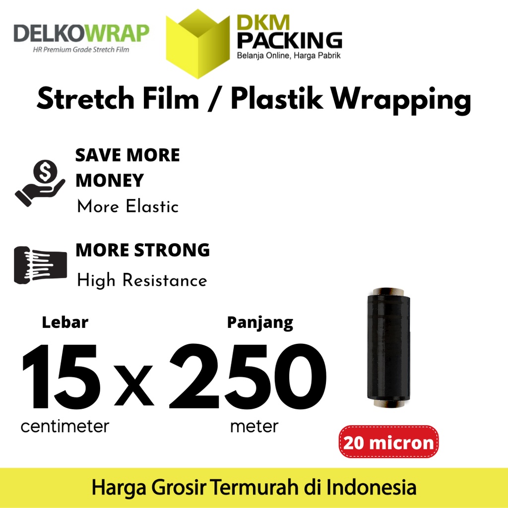 

Plastik Wrapping Stretch Film 15cm x 250m HITAM DELKOWRAP TERMURAH / SATUAN