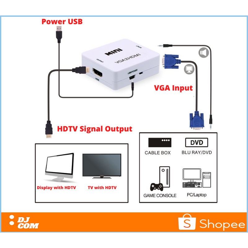 VGA2HDMI Converter VGA To HDTV High Definition 1080P Plug &amp; Play