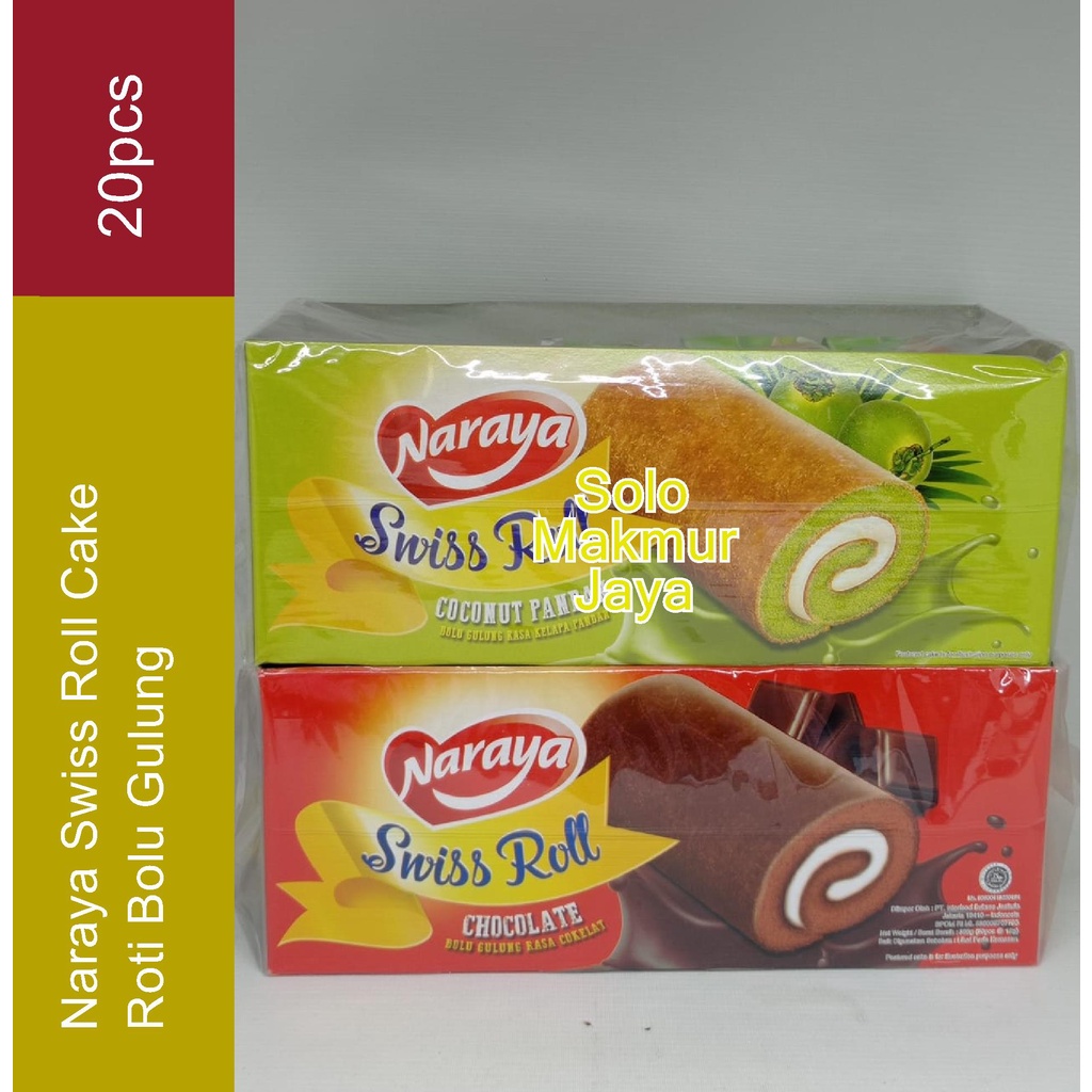 Naraya Swiss Roll Cake 20 pcs - Kue Bolu Pandan dan Cokelat Chocolate Promo