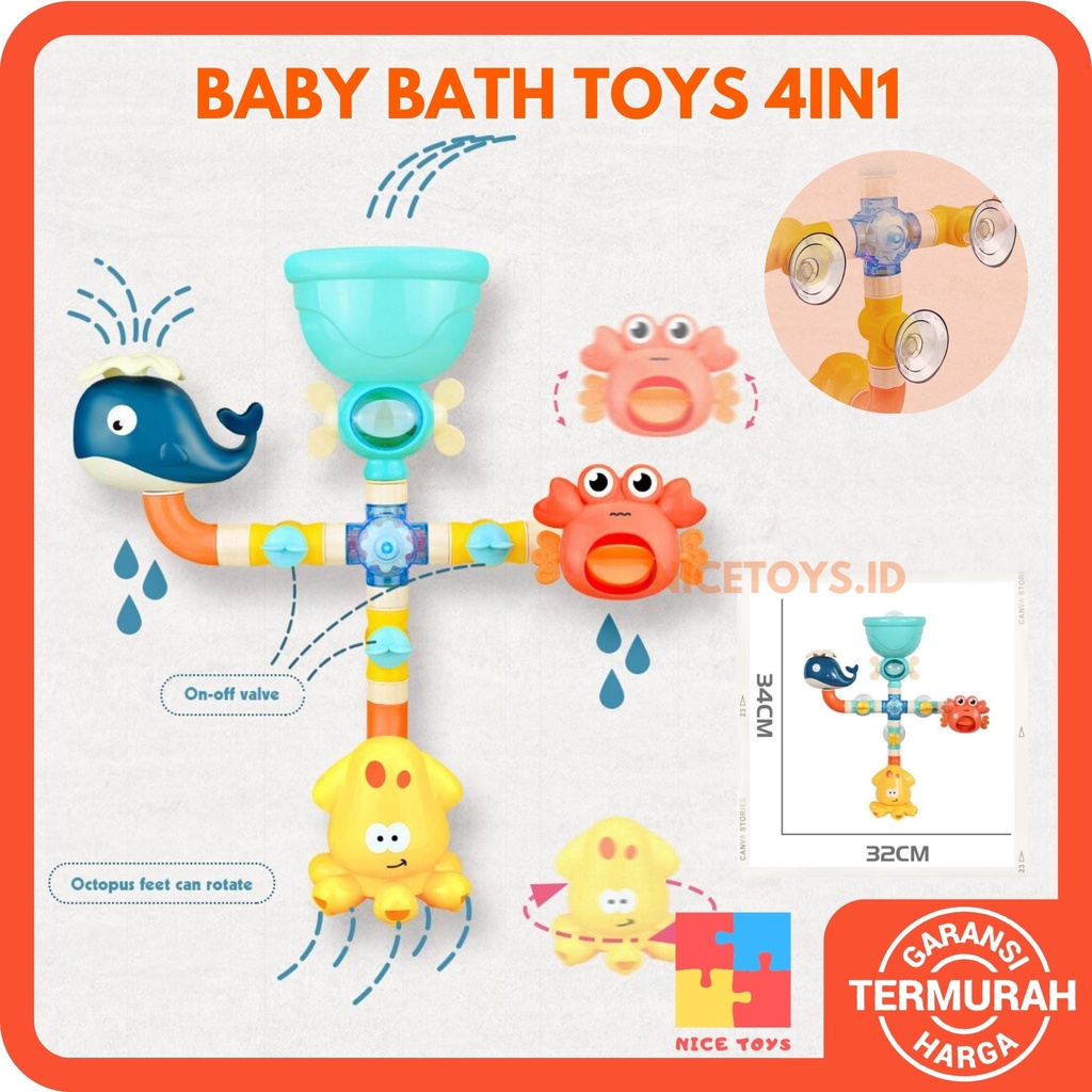 Baby Bath Toys Game 4in1 Kids Bath Toys Mainan Mandi Anak Mainan Mandi Bayi Mainan Air Anak