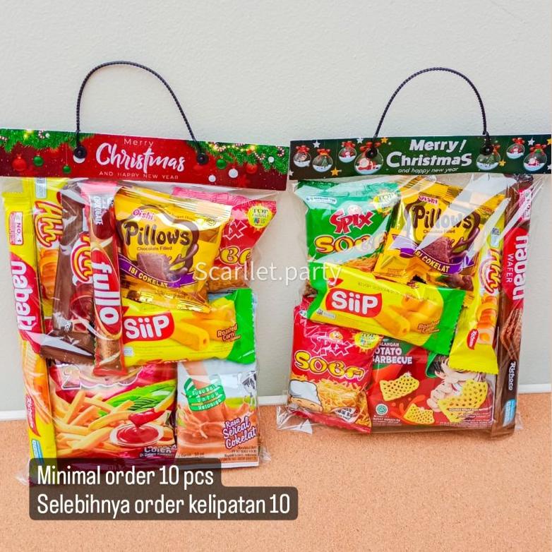 

Grosiran Murah [MINIMAL 10 PCS] BINGKISAN NATAL SNACK ANAK JAJANAN CHIKI SOUVENIR BESEK PARSEL PLASTIK PAKET MAKANAN RINGAN SET HADIAH HAMPERS KADO GIFT