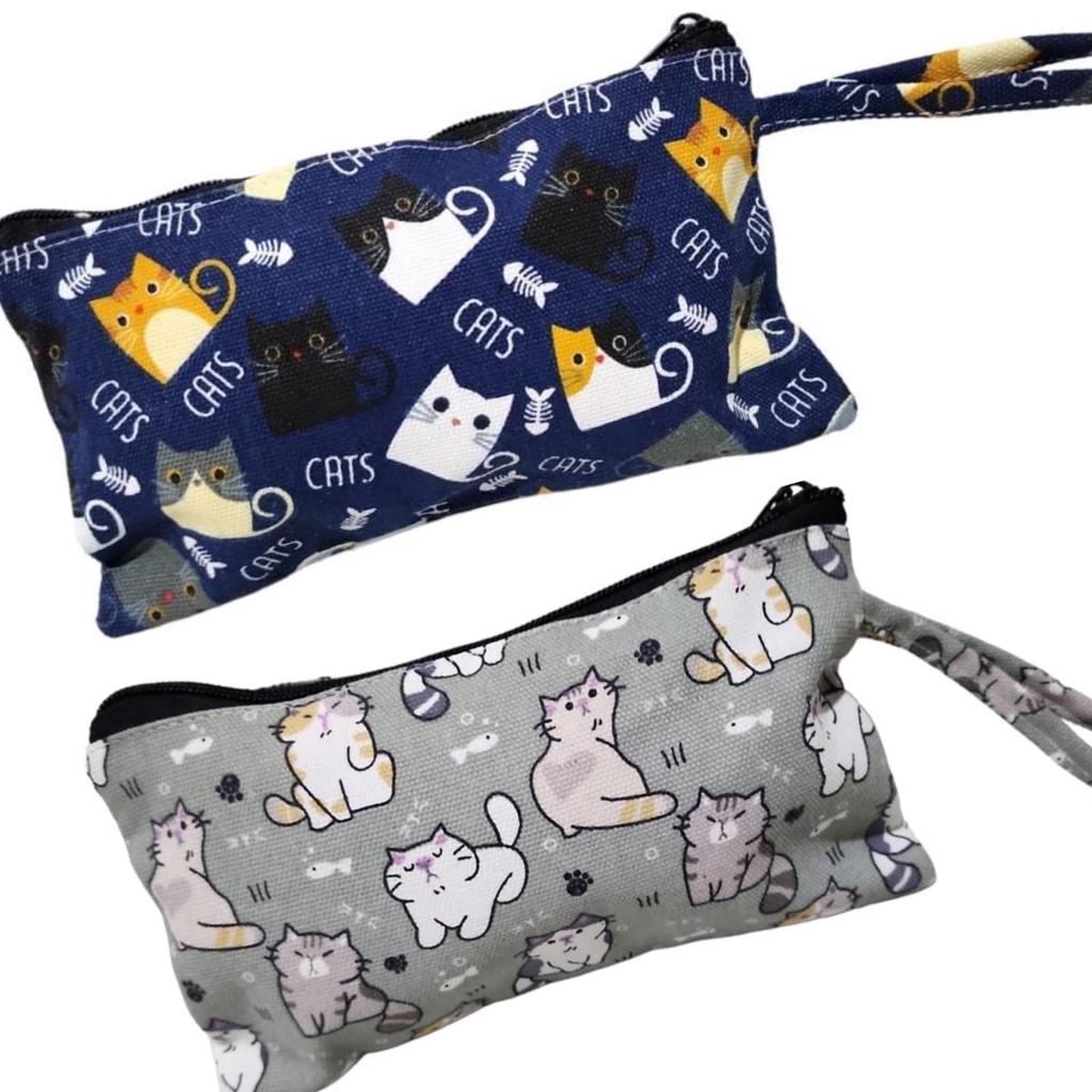 Handle Bag Pouch Mini Lucu Murah Dengan Resleting Tas Kecil Serbaguna Motif Bahan Kanvas Zipper Dengan Tali Tempat Pensil Motif Lucu Dompet Serbaguna Kanvas Tali