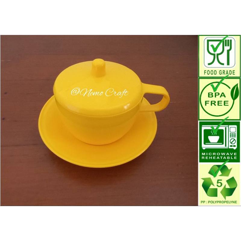 1set cangkir + tutup + piring tatakan HoyaPlast