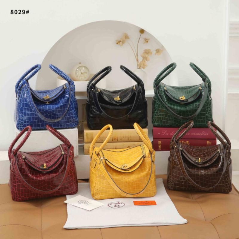 TAS HM LINDY CROCO MEDIUM BAG 8029 PLATINUM LIKE ORI