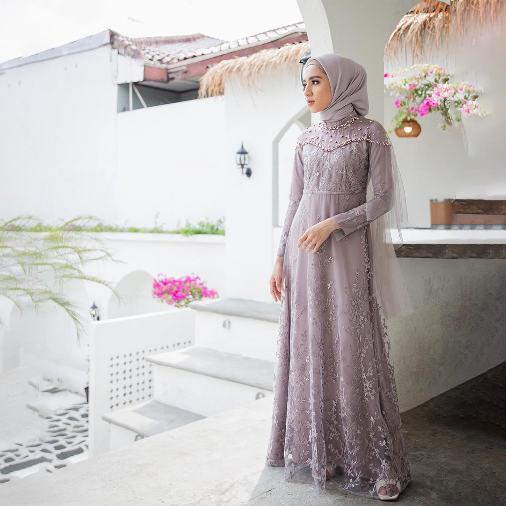 Fania Maxi Tile Dress Kondangan Modern Seragam Bridesmaid Gamis Brokat Spesial Lebaran Baju Dress Lamaran Tunangan