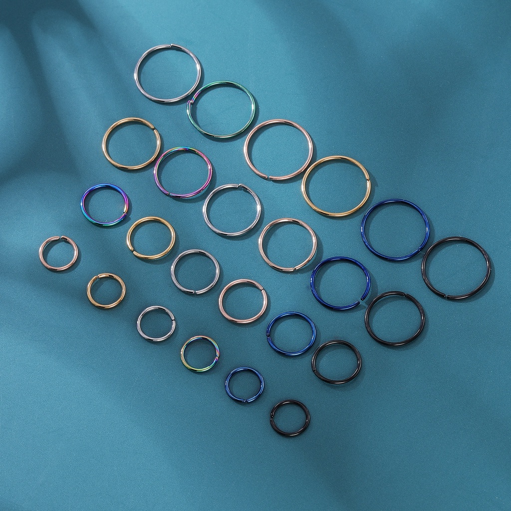 24pcs 20G Stainless Steel Septum Hidung Cincin Hidung Tindik Hidung Bulat Septum Piercing Hoop Clicker Cartilage Earrings