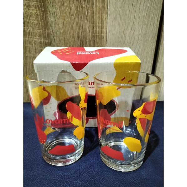 NEW Gift Set Lovamil gelas kaca cantik isi 2