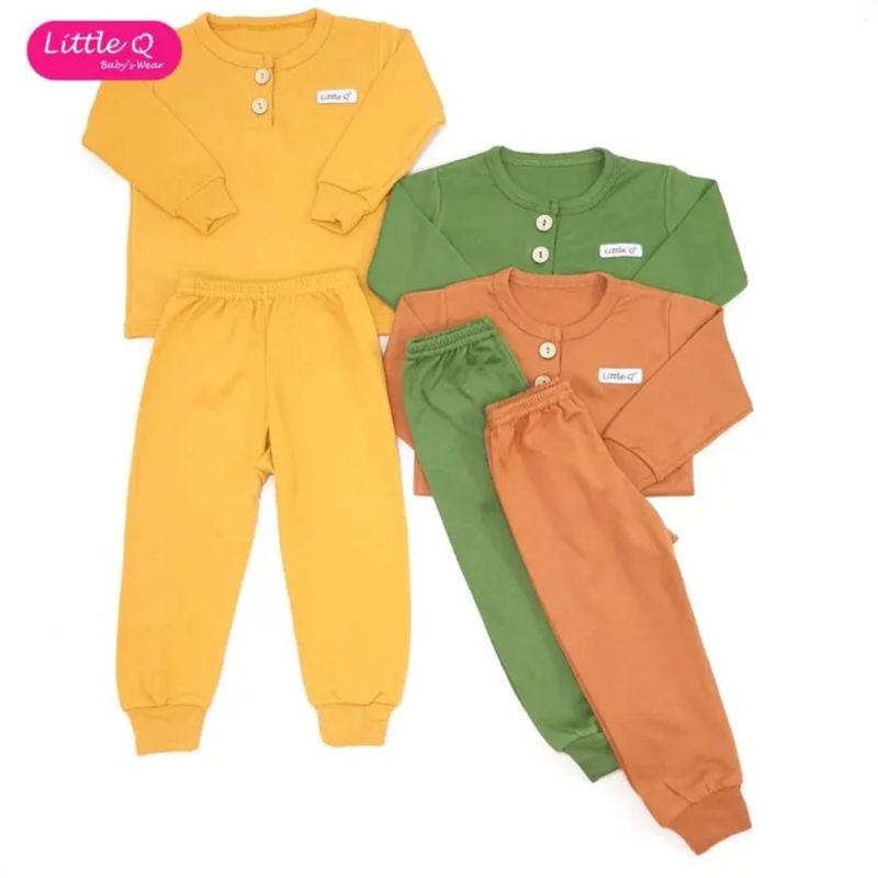 3stel-little q setelan panjang anak polos s-xxl/ piyama bayi polos/ setelan little q panjang / setelan panjang bayi litel q