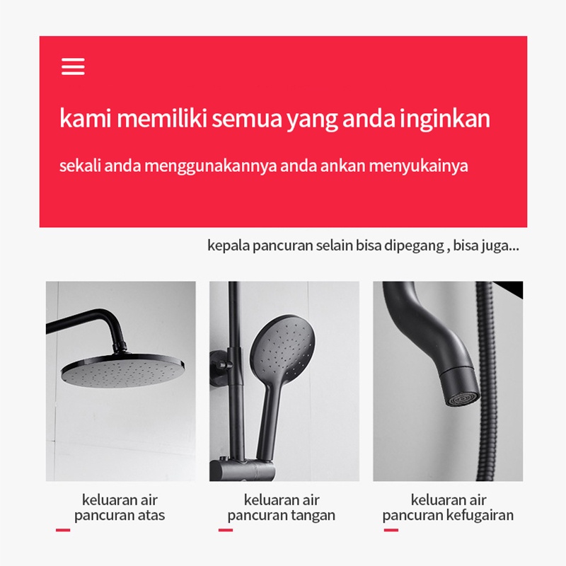 YEE.SALL Set Shower Kamar 3in1 Dengan Keran / Set Shower Hitam Sederhana / Set Shower Bulat Full Tembaga