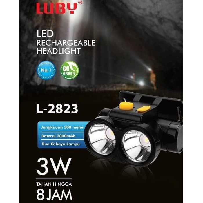 SENTER KEPALA LUBY 3Watt L-2823 NYALA PUTIH KUNING CAS HEAD LAMP