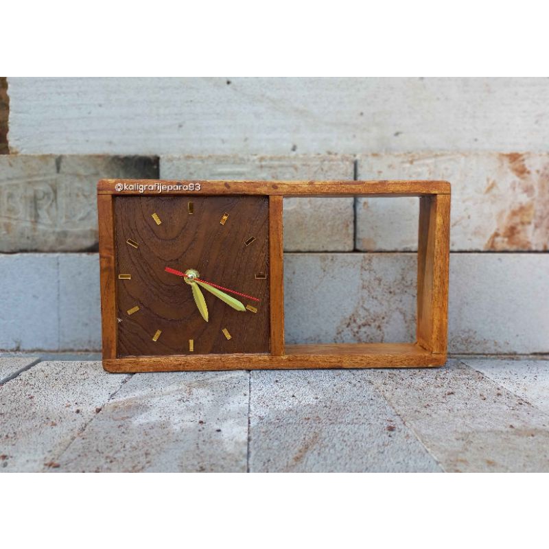 Jam Dinding Minimalis Kayu Jati Unik, Rak Dinding Jam Mewah