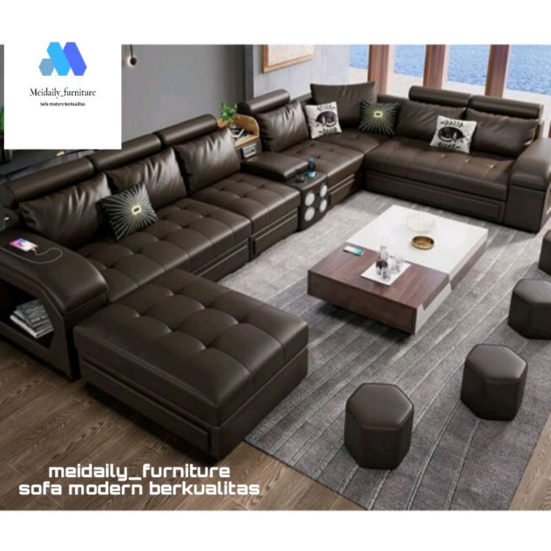 Sofa U Kulit Minimalis Kursi Ruang Tamu Modern Model Sofa Terbaru Jati Super Mewah Premium