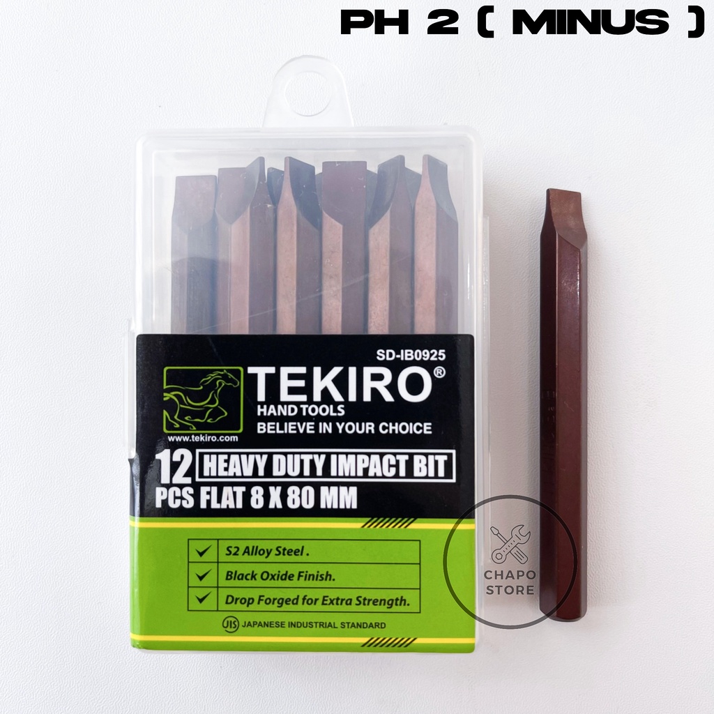 Tekiro mata obeng ketok plus minus PH2 PH3 8 x 80mm magnetic heavy duty bits