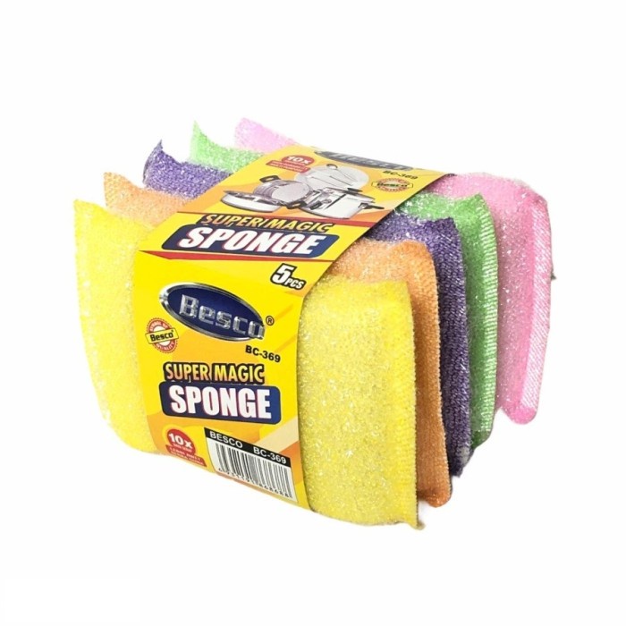 Super Magic Sponge Spons Bantal Busa Cuci Piring Panci Sabut isi 5