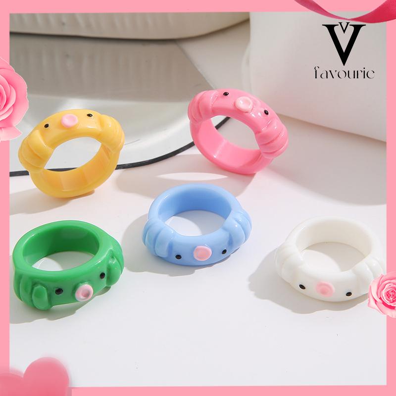 CODCincin Resin Gurita Warna Permen Kartun Temperamen Sederhana Kreatif Wanita-FA